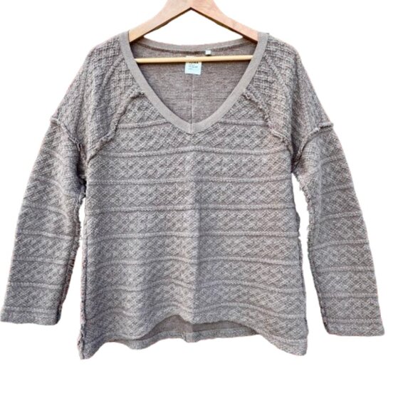 Dylan Chunky Vneck Sweater Large Brown Neutral Fisherman Coastal Grandma - Picture 1 of 9